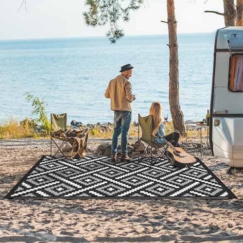 GENIMO Outdoor Rug, Waterproof Plastic Rugs for Patio, 6'x9' Ink White - Image 2