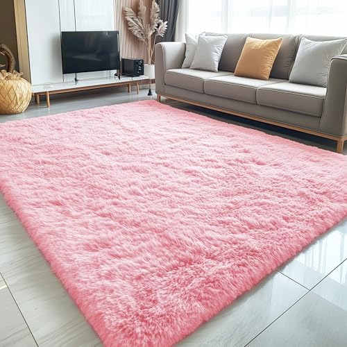 OLANLY 5x8 Machine Washable Large Area Rugs for Living Room, Bedroom, Soft Fluffy Shaggy Bedside Rug, Indoor Floor Carpet for Kids Girls and Boys, Dorms, Nursery, Home Decor Aesthetic, Pink - Image 5