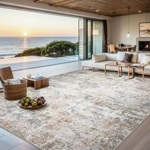 PLHXFR Area Rug Living Room: 4x6 Abstract Washable Carpet Brown Grey - Image 3