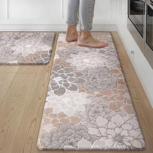 GENIMO Anti Fatigue Kitchen Mats for Floor 2PCS, Standing Rugs, Taupe Grey by GENIMO