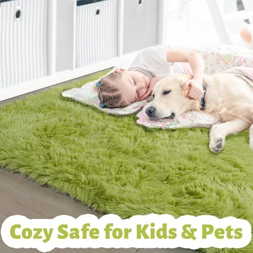 Amdrebio Grass Green Furry Area Rug 5x8 for Bedroom Living Room Classroom - Image 2