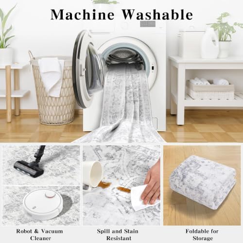 10x14 Washable Living Room Area Rug Soft Medallion Gray Large Carpet - Image 7