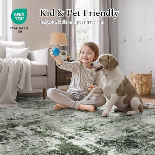 Rugflix Round Area Rugs 4Ft for Living Room, Washable Dark Green Circle Rug - Image 5