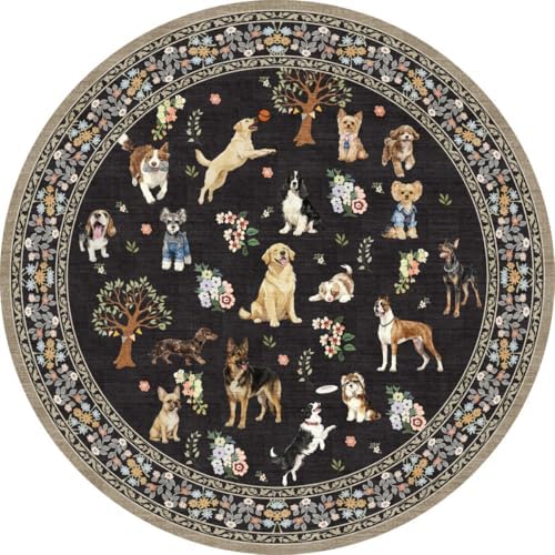 Black 4Ft Round Dogs Area Rug for Living Room Bedroom - Image 6