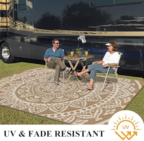 Bsmathom Waterproof Outdoor Rug 6'x9' Reversible Boho Plastic Straw Patio Deck Camping Rugs, Indoor Outdoor Portable RV Mat Clearance Carpet for Outside, Porch, Balcony, Backyard, Beach, Pool,Brown - Image 5