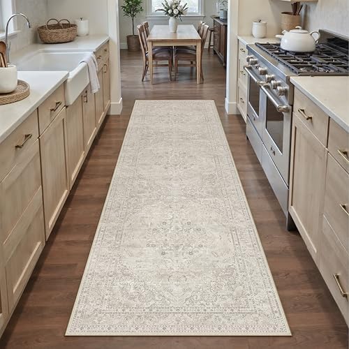 PureCozy Beige 2x8 Runner Rug Washable Vintage Carpet Hallway Kitchen - Image 3