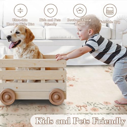 Wonnitar Floral Bow Washable Area Rug 5x7, Ultra-Thin Beige Rugs for Bedroom, Boho Non Shedding Neutral Soft Carpet for Nursey Kids Room Dorm Living Room, Beige - Image 6