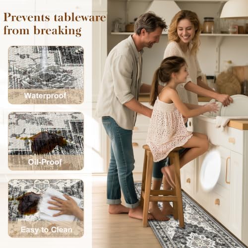Boho Kitchen Mats for Floor 2PC Anti Fatigue Kitchen Rugs, Black Brown Grey - Image 5