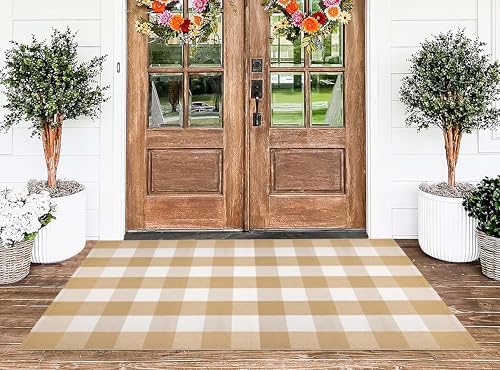 Fall Buffalo Plaid Outdoor Rug 3'x5'Khaki and White Front Porch Rug - Image 7