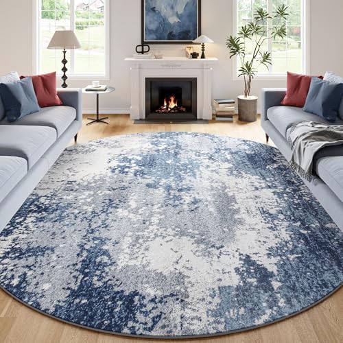 Blue Round Rugs 6ft Washable Circle Area Rug for Entryway Kitchen, Non Slip Soft Low Pile Stain Resistant, Boho Circular Carpet for Living Room Bedroom Dorm Dining Room Table, Abstract Navy - Image 4