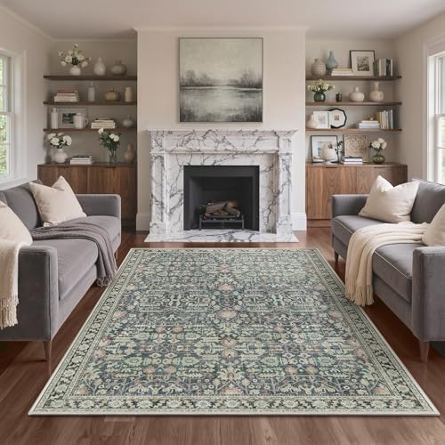 Bavni 2.5x6 Kitchen Runner Rug, Washable Non Slip, Green/Blue - Image 4