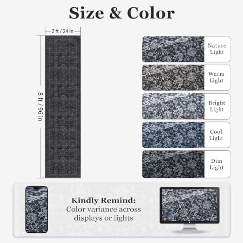 Dark 2x8 Kitchen Runner, Washable Non Slip Runner Rug for Hallway Entryway, Lightweight Ultra Thin Low Pile Carpet Runner for Bathroom/Mudroom/Corridor/Laundry Room, Vintage Farmhouse Midnight - Image 2