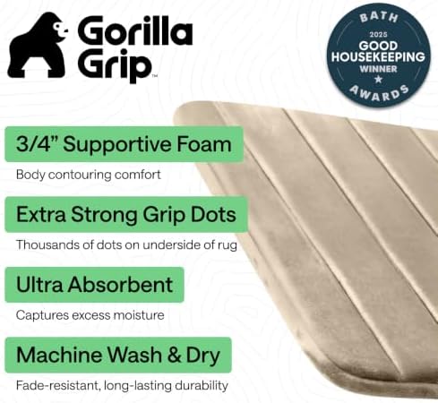 GORILLA GRIP Absorbent Memory Foam Bath and Shower Mat, 36x24 Taupe - Image 2
