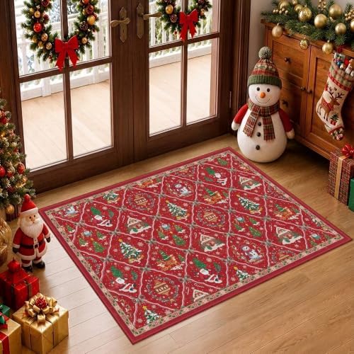 Washable Christmas Rugs 2x3，Ultra-Thin Small Entryway Rug Non-Slip Backing Kitchen Rug,Christmas Indoor Door Mat for Entrance,Throw Rug for Bedroom Holiday Decor - Image 3