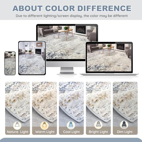 DMOYEST Washable Runner Rug for Hallway: 2.6x8 Neutral Modern Abstract Low Pile Area Rug with Non-Slip Backing - Carpet for Bedroom Kitchen Laundry Entryway Bathroom Indoor - Beige Blue - Image 6