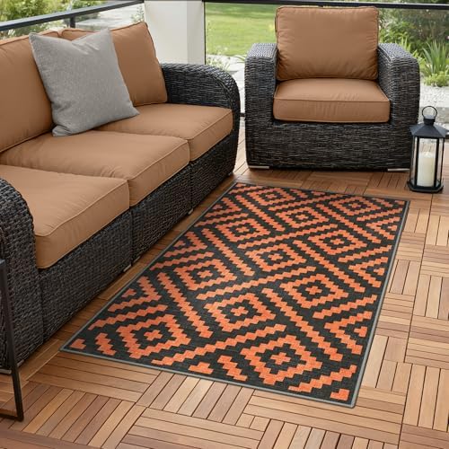 GENIMO Fall Decor Outdoor Rug 3'x5' for Porch, Plastic Door Mat Orange Noir - Image 3