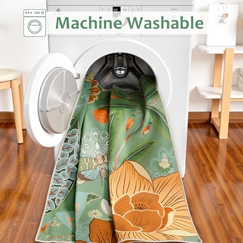 Tyrot Sage Green Boho Floral 2x3 Washable Kitchen & Entryway Rug Ultra-Thin Flat Woven Low Pile Botanical Butterfly Area Rug Non-Slip Indoor Door Mat for Bathroom Bedroom - Image 5
