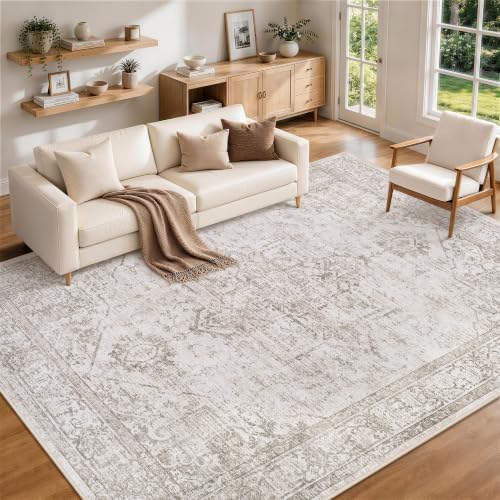 10x14 Washable Area Rugs for Bedroom Beige Brown Non-Slip Rug - Image 2