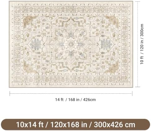 befbee 10x14 Area Rugs for Living Room, Washable Vintage Non Slip Rug Beige - Image 2