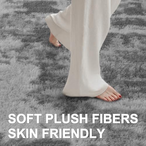 5x7 Ft Large Shag Rugs for Bedroom Living Room, Tie Dyed Ultra Soft Fluffy Furry Area Rug for Indoor Floor, Aesthetic Carpet for Home Decor (Grey) - Image 4