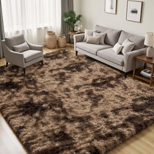 PLHXFR 5x7 Area Rug Living Room: Fluffy Bedroom Soft Shag Rug Coffee Brown - Image 3