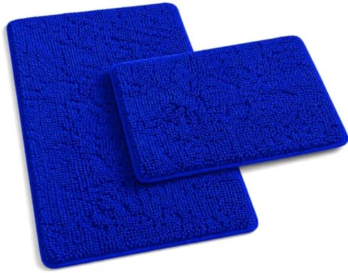 RUN HELIX Bath Rugs Non Slip Washable 2 Piece Non Slip Extra Absorbent Shaggy Chenille Bathroom Rugs and Mats Sets by RUNHELIX