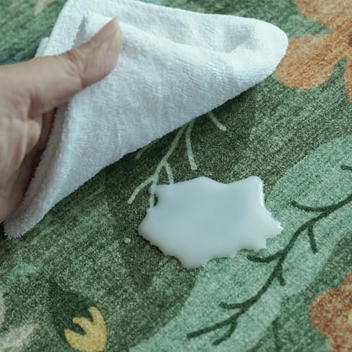 Washable 2x6 Runner Rug for Entryway: Hallway Kitchen Easy-Clean Carpet with Non-Slip Backing Stain-Resistant Low Pile Floor Mat – Perfect for High-Traffic Areas with Pets (2x6 Floral/Green) - Image 4