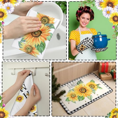 Fourluoo 10 Pcs Sunflower Kitchen Decor Set White Buffalo Plaid - Image 4