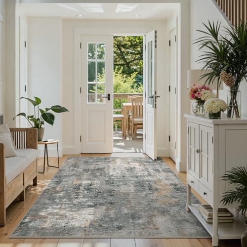 Lahome Washable 5x7 Area Rugs for Living Room, Grey Neutral Modern Abstract Rug for Bedroom Non Slip, Soft Contemporary Low Pile Indoor Carpet for Dorm Guest Dining Room Table Apartment - Image 5