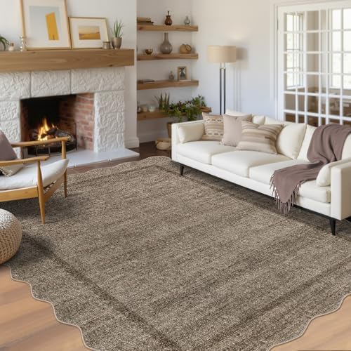 GarveeHome Scalloped Washable Rug 9x12 Area Rug for Living Room, Taupe by GarveeHome