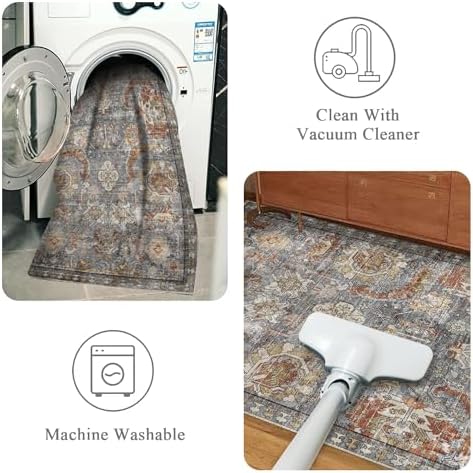 RUGSURE Washable Area Rugs - Perfect for Living Room, Bedroom, Kids Room, Nursery - Stain & Water Resistant Non-Slip, Pet & Child Friendly, Vintage Tribal Area Rugs (Turmeric and Grey, 6' x 9') - Image 4