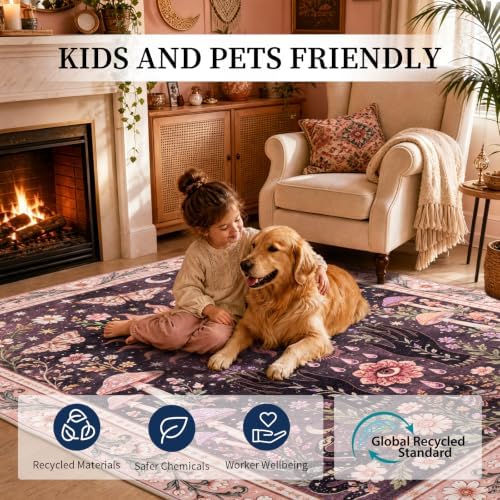 5x7 Black and Pink Area Rug Living Room Bedroom, Washable Boho Gothic Rug - Image 6