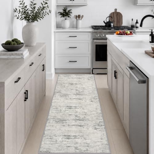 2x6 Washable Runner Rug：Modern Abstract Kitchen Soft Carpet Gray by FXRHLP