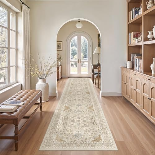Madane Washable Runner Rugs 2x10 Long for Hallway Kitchen, Beige/Blue - Image 3