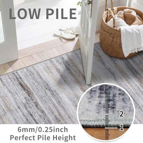 2x10 Washable Runner Rugs for Hallway: Easy-to-Clean Abstract Runners for Entryway Kitchen Dining Room- Stain and Water Resistant Rugs with Non-Slip Backing - Soft Low-Pile Carpet Beige Grey - Image 3