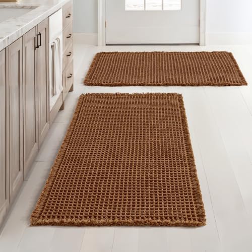 MIULEE Set of 2 Waffle Bathroom Rugs Boho Bath Mat Caramel 18x30 Inch by MIULEE