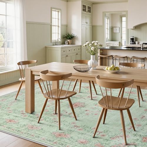 Wonnitar Green Area Rug for Living Room, Floral Bow 8x10 Washable Rug, Ultra-Thin Non Shedding Soft Boho Carpet for Bedroom Dining Room Playroom Dorm, Light Green - Image 3
