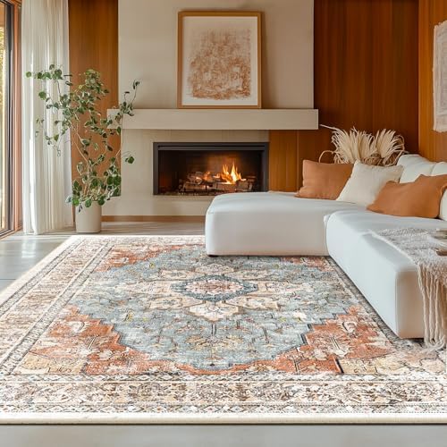 BESTSWEETIE Washable Boho 8x10 Area Rug, No Pile, Living Room, Green Brick by BESTSWEETIE