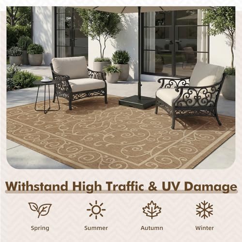 MontVoo-Outdoor Rug-Patio Rug 8x10 ft Polypropylene Indoor Outdoor Rugs Outdoor Carpet for Patio Deck Balcony Porch, Textured Weave, Durable for High Traffic, Fade-Resistant, Vintage Neutral Brown - Image 5