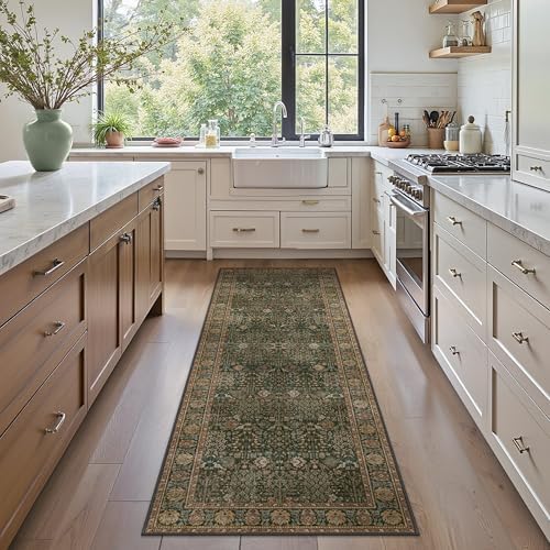 Bavni 2x6 Kitchen Runner Rug, Washable Non Slip, Dark Green Brown by BAVNI