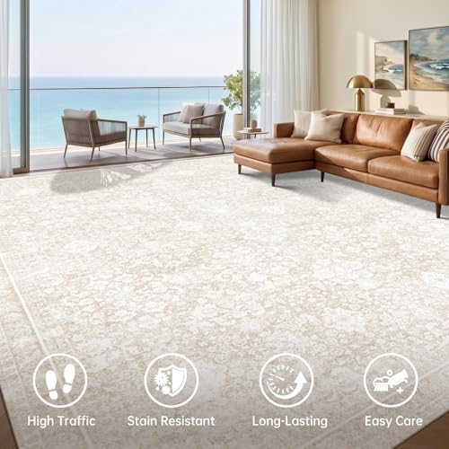 Sasttie 8x10 Area Rugs, Ultra-Soft Washable Rug for Living Room, Cream - Image 2