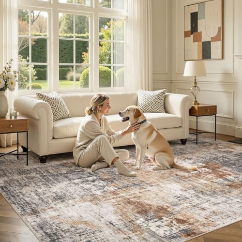 DMOYEST Square Area Rug Living Room Rugs - 12x12 Washable Extra Large Soft Indoor Neutral Modern Abstract Low Pile Rug Carpet for Bedroom Dining Room Farmhouse Home Office - Grey Brown - Image 5