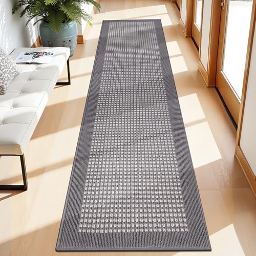 Ileading Grey Runner Rugs for Hallway 2'x8' Non Slip Farmhouse Long Kitchen Floor Mats with Rubber Backing Absorbable Throw Rugs Machine Washable Indoor Decor Carpet for Corridor Petmat Entryway by Ileading