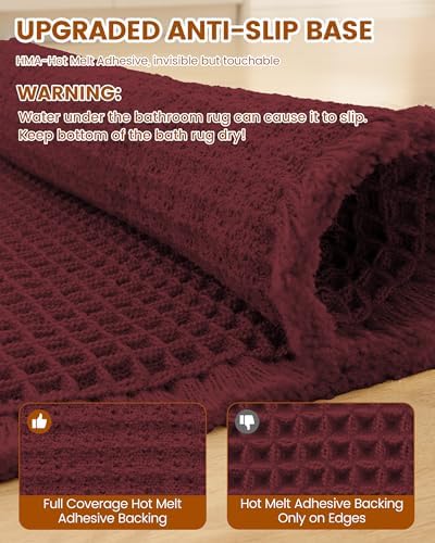 Smiry Waffle Bath Mat 36X24, Extra Soft Absorbent Bathroom Rugs, Burgundy - Image 5