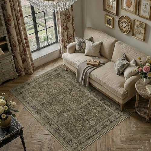 5x7 Taupe Brown Vintage Area Rug by WondRg