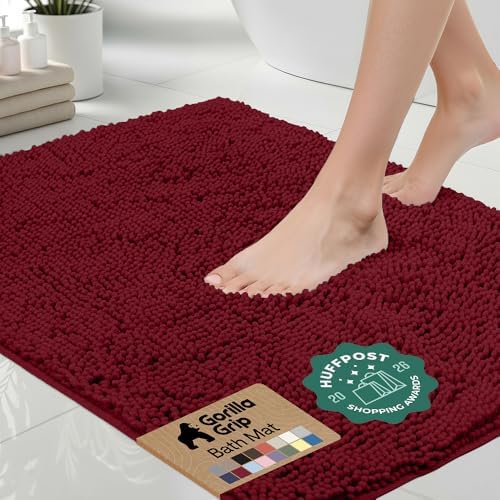 GORILLA GRIP Bath Rug Mat for Bathroom, Absorbent Chenille, 36x24 Burgundy by GorillaGrip