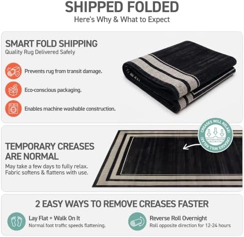 Rugshop Striped Border Machine Washable Non-Slip Runner Rug, 2'x12' Black - Image 5