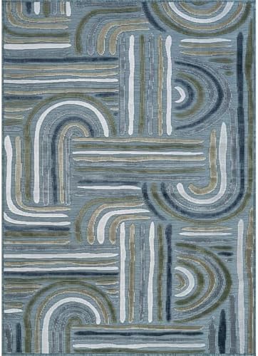 CAMILSON Indoor Outdoor Rug, Aqua 8x10 Geometric Arch Striped Area Rugs for Patio and Home Areas, Easy-Cleaning Non-Shedding Living Room, Garden and Deck Washable Outside Carpet (8 x 10) - Image 2