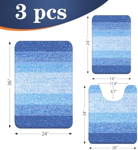 OLANLY Microfiber Bathroom Rugs Sets 3 Piece, Bath Mats, Light Royal Blue - Image 2