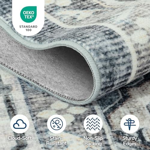 Lessymo Washable 2 x 6 Runner Rugs,Soft for Entryway Blue Grey/Beige - Image 5